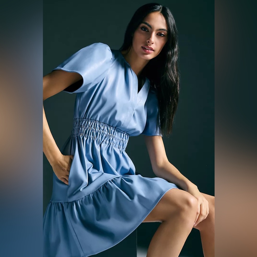 Anthropologie Blue The Somerset Mini Dress: Faux Leather Edition sz M